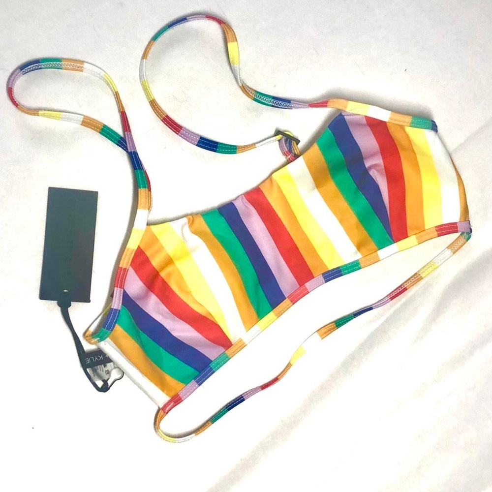 Kendall & Kylie Striped Rainbow bandeau bikini top